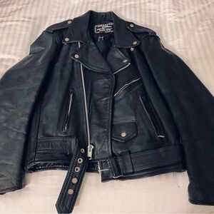 Vintage Biker Motorcycle black leather jacket